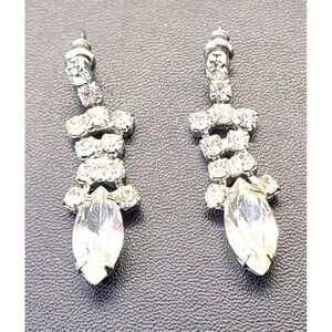 Rhinestone Drop Earrings Women OS Silver Clear Crystal Dangle